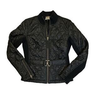 Allen B. Allen Schwartz Quilted Belted‎ Black Moto Jacket Coat Women's Small P